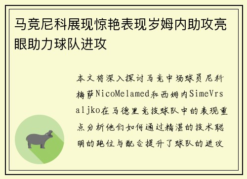 马竞尼科展现惊艳表现岁姆内助攻亮眼助力球队进攻
